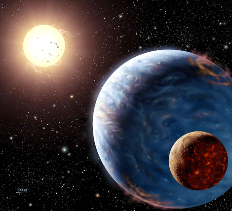 Recreación artística de una ’supertierra’ orbitando alrededor de su estrella. | AFP